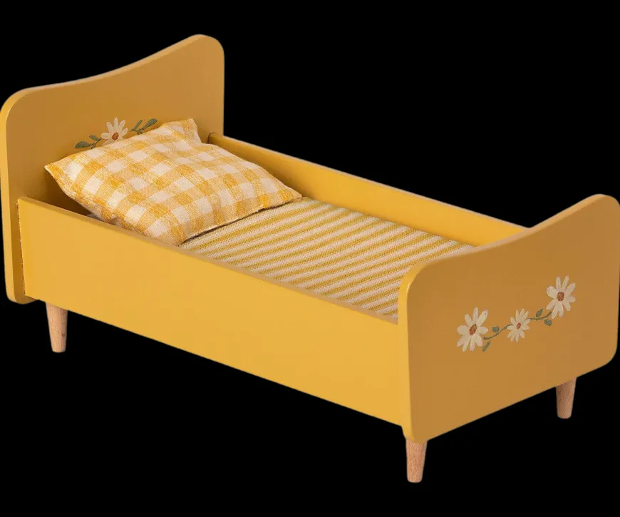 Hot Mini Wooden Bed - Yellow Dollhouse Furniture