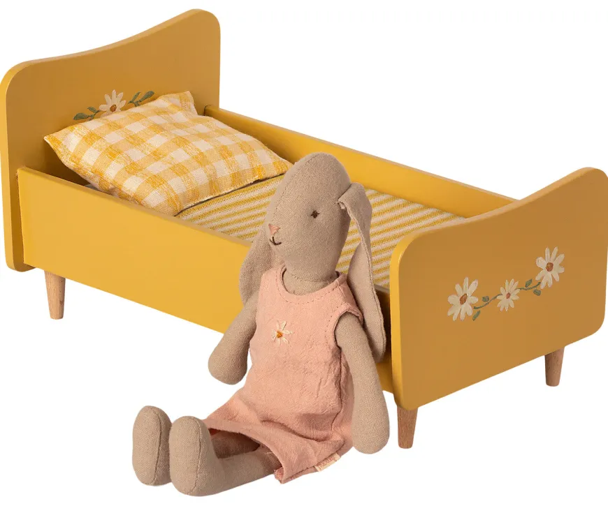 Hot Mini Wooden Bed - Yellow Dollhouse Furniture